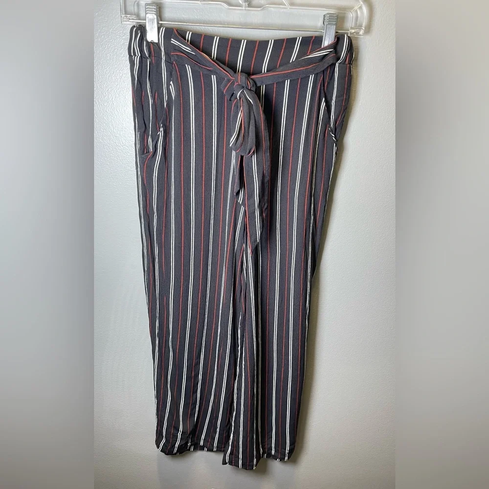 Aritzia Wilfred Women's Striped Pull-On Cropped Wide Leg Front Tie Pant Size XS